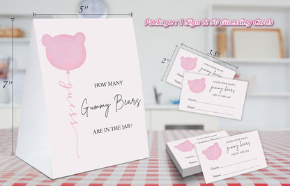 How Many Gummy Bears Baby Shower Game, 1 Sign and 50 Guessing Cards, Baby Shower Candy Guessing Games, Bear Theme Baby Shower Decoration, Birthday Party Supplies-02B-Indipink