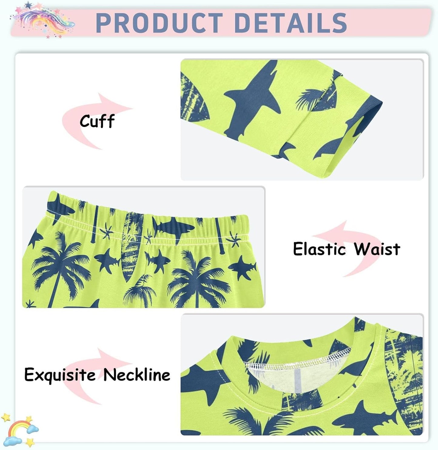 ALAZA Shark Starfish Palm Tree 2 Piece Pajama Set Long Sleeve Top and Pants Sleepwear Unisex - Colors A