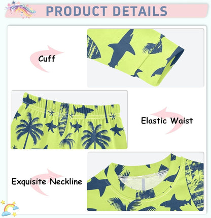 ALAZA Shark Starfish Palm Tree 2 Piece Pajama Set Long Sleeve Top and Pants Sleepwear Unisex - Colors A