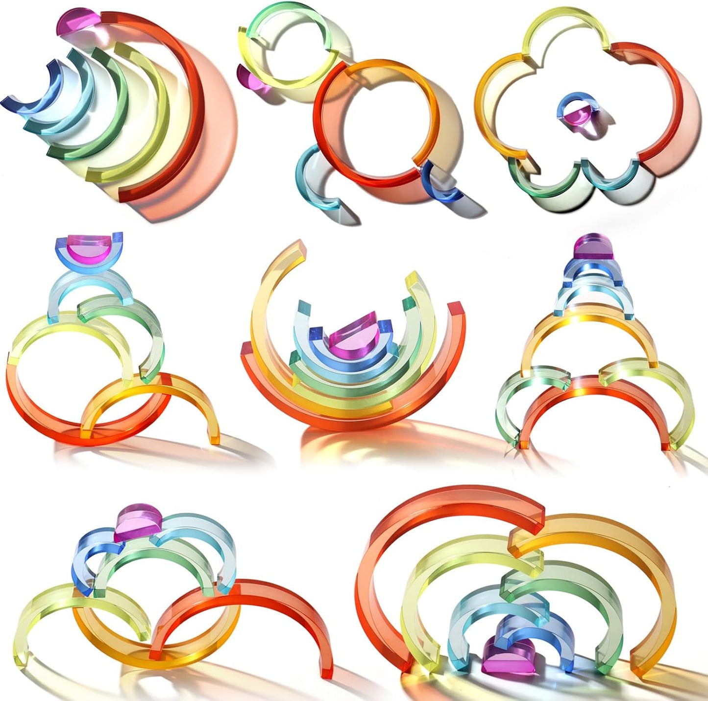 30 Pcs Mixed Acrylic Blocks Set - 10 Long (2.5x2.5x5CM) + 20 Cube (2.5x2.5x2.5CM) Rainbow Gem Blocks, Sensory Stacking Toy for 1 2 3 4 Years Old, Boys Girls Gift with Rich Building Possibilities