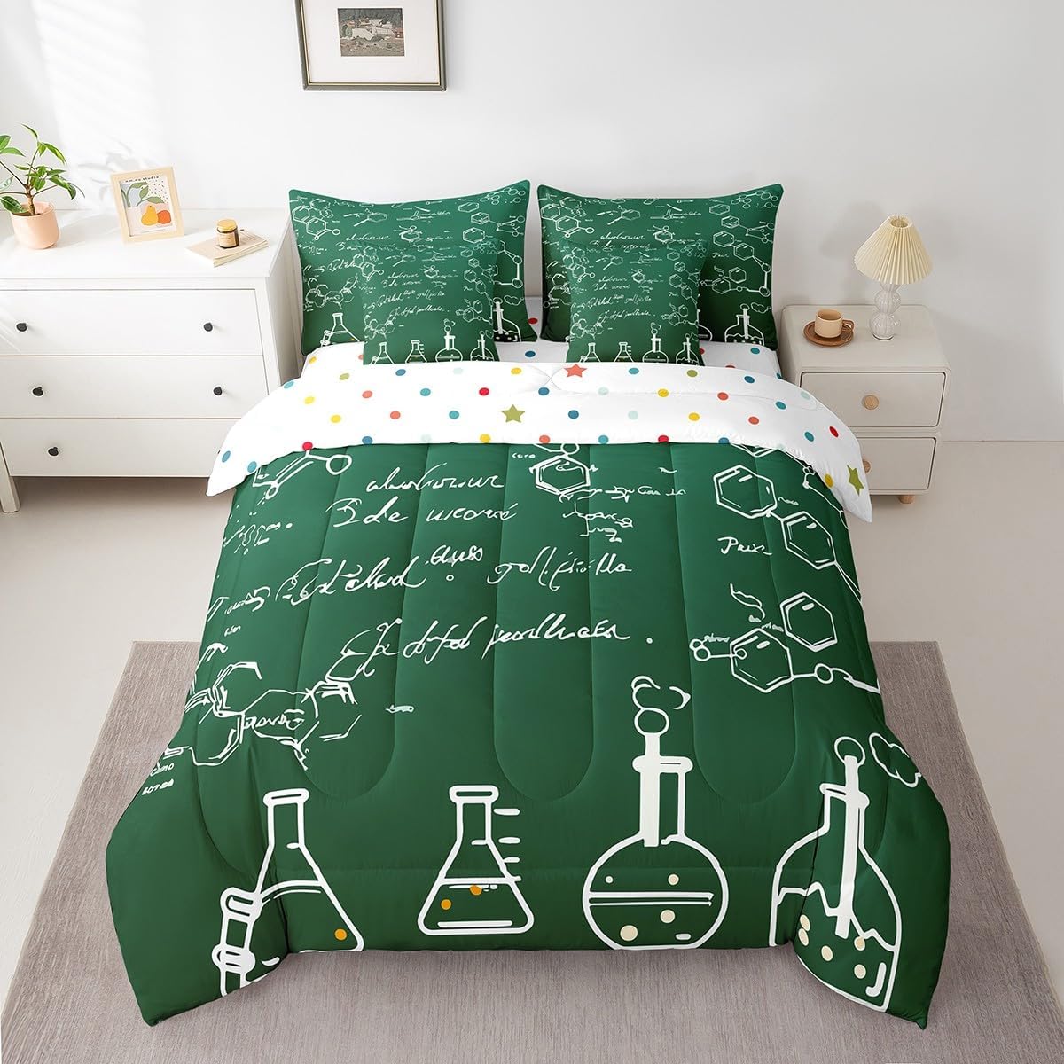 Erosebridal Chemical Equation Bed in a Bag Queen Comforter Set 7 Piece,Chemistry Bedding Sets Science Students Learning Gift Sheet Set with Comforter,Molecular Formula Education Bed Set - Colors A