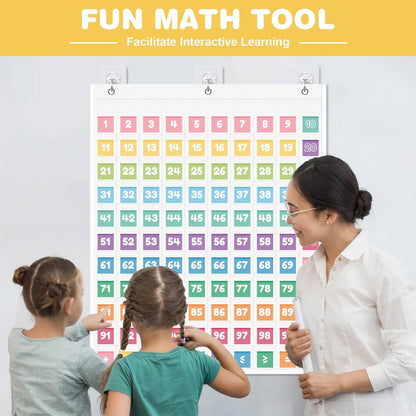 Hundreds Pocket Chart with 139 Cards, Includes Numbers Cards 1-100, 9 Math Symbol Cards & 30 Blank Cards | Classroom Math Wall Organizer for Counting, Place Value, Homeschool Activities(Black)