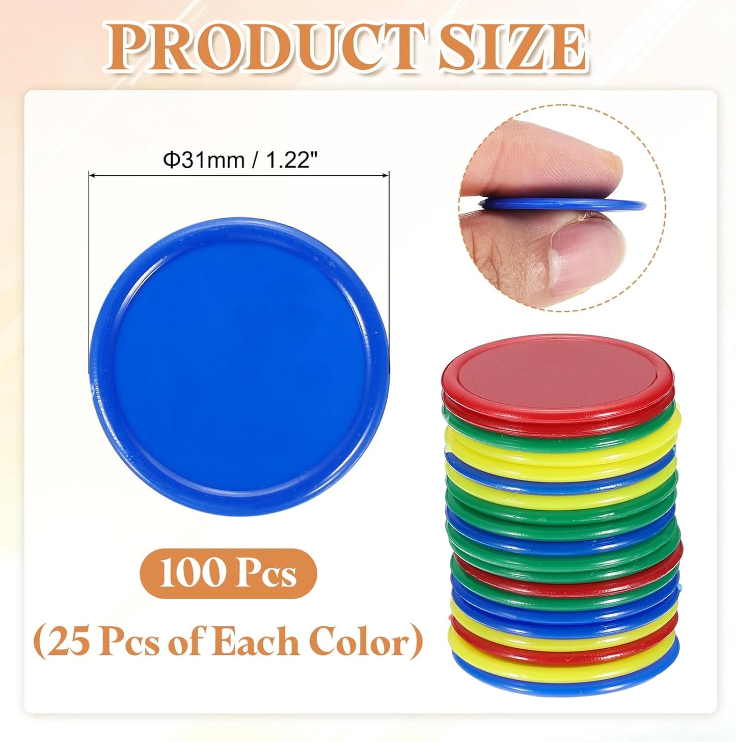 uxcell 100Pcs 0.8 Inch Plastic Poker Chips, Mini Bingo Chips Learning Counters Counting Counters Disks Markers Opaque Game Tokens for Game Play Math Counting, Yellow