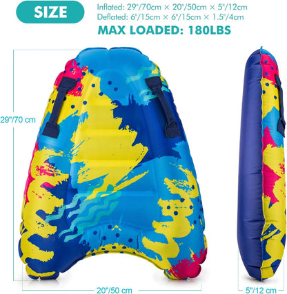 Inflatable Boogy Boards for Beach Travel Toys, 30” Cavas Slip Slide Water Park Body Surfing Board with Handles, Summer Fun Water Pool Game Toys for Kids 4,8,12 Ages
