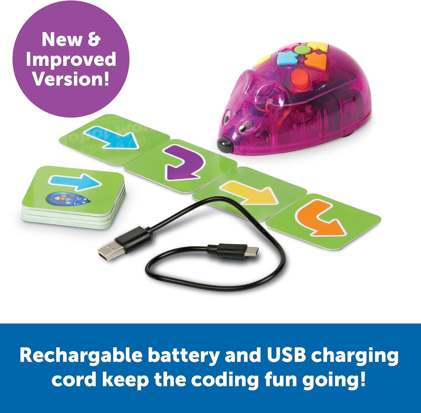 Learning Resources Rechargeable Code & Go Robot Mouse, Rechargeable Robot Toy, STEM Programming for kids, Early Coding for Kids 5-7