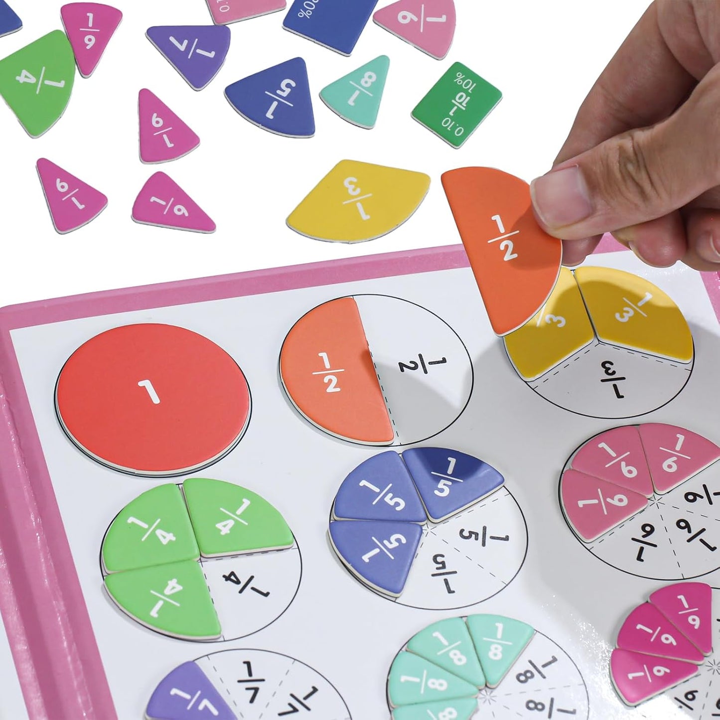 Magnetic Fraction Educational Puzzle with Fraction Tiles & Circles, Math Manipulatives Montessori Learning Toys to Help Kids Learn Fractions and Build Early Math Skills (Blue)