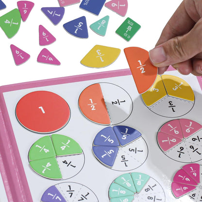 Magnetic Fraction Educational Puzzle with Fraction Tiles & Circles, Math Manipulatives Montessori Learning Toys to Help Kids Learn Fractions and Build Early Math Skills (Blue)