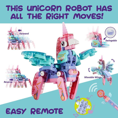 BOTZEES GO! Unicorn Robot for Kids - Building & Electric Remote Control STEM Learning Toy for Ages 3+, Girls - RC Magic Stick, App Based