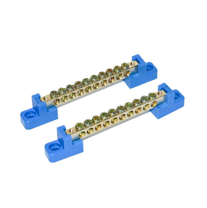 10 Positions Terminal Bus Bar Block 6 Pack Brass Wire Screw for Car Boat Marine Ground Power Distribution Grounding Electrical Bars Strip Block for 12V-110V, Blue