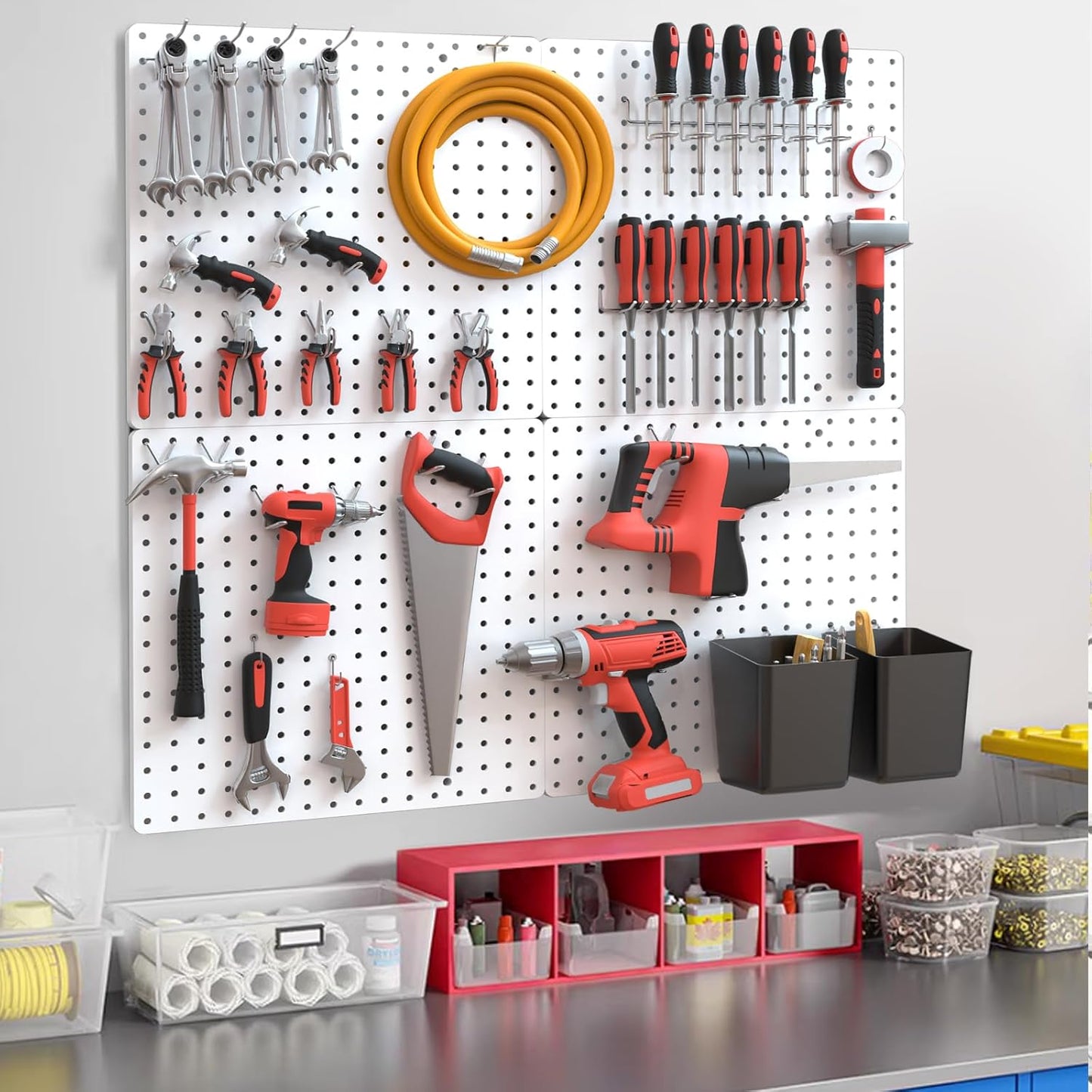FZK Peg Board with Hooks, Plastic Pegboard Kit with 4 White Pegboards and Accessories, Peg Board Wall Organizer for Office and Craft Room