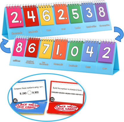 Aizweb Student Place Value Flip Chart - Math Manipulatives K-3 for Elementary Classroom - Double-Sided with Whole Numbers and Base Ten Blocks
