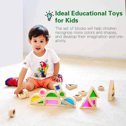 Wood Building Blocks Set 24pcs, Wooden Blocks for Toddlers, Rainbow Sensory Toys, Educational Toys, Preschool Wooden Stacking Toy for Kids