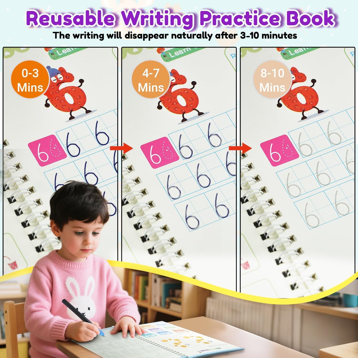 Elover Magic Grooved Writing Practice for Kid-Grooved Handwriting Practice for Kid 5-7 8-10- Magic Copybooks for KidsAges 3-5 Toys for Ages 5-7 Preschool Learning Activities (5 Book)