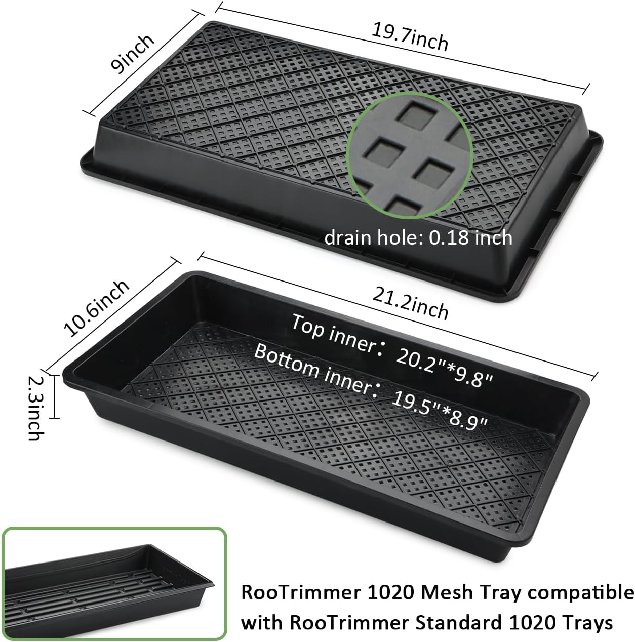 RooTrimmer 10 Pack 1020 Mesh Trays, Extra Strength 1020 Mesh Bottom Trays with Holes, 20'' x 10'', Heavy Duty Propagation Flats for Microgreens, Seed Starting, Soil Blocks, Hydroponics & Wheatgrass