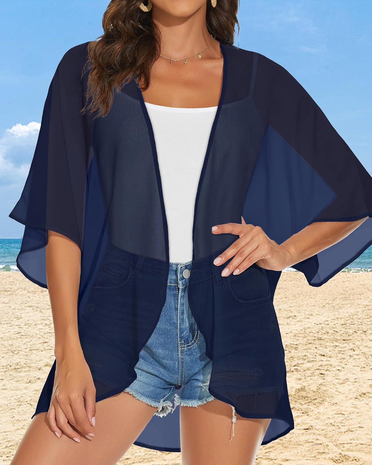 Womens Kimono Cardigans Beach Cover ups Swimwear Puff Sleeve Loose Casual Summer Tops 2026