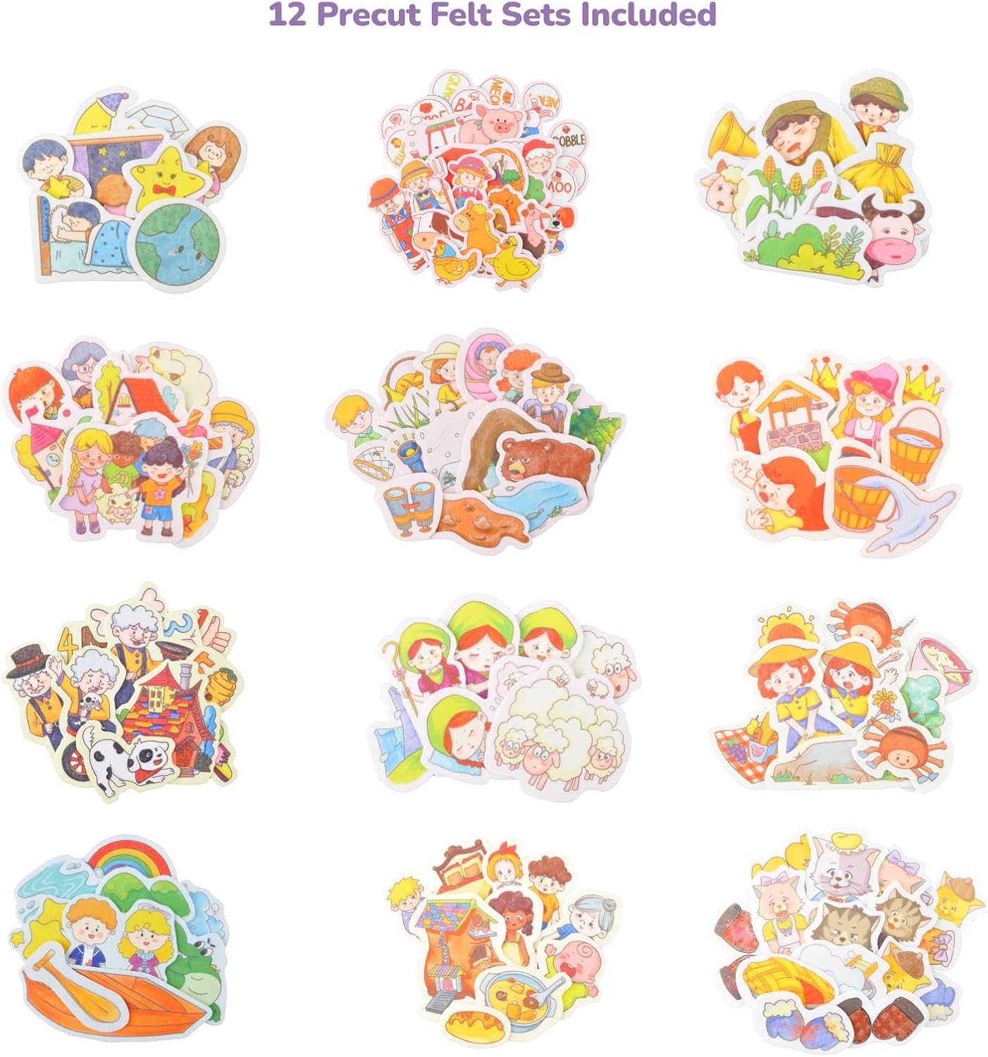 CHEFAN 12 Pack Felt Board Bible Stories Pieces,Flannel Board Stories for Preschool Activities Included a Felt Bag