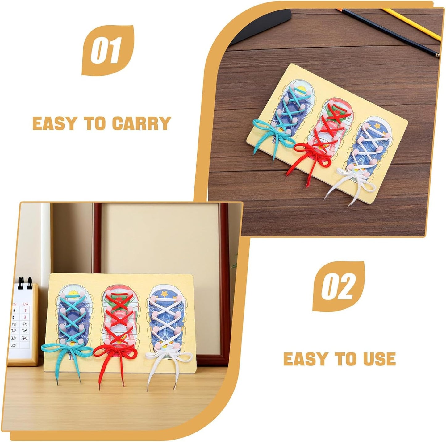 Toyvian Shoelace Threading Teaching Toy 11.81X8.66In Wooden Shoelace Board for Kids Learn to Tie Shoelaces Practice Shoe Tying Educational Toddler Toy for Fine Motor Skills Development