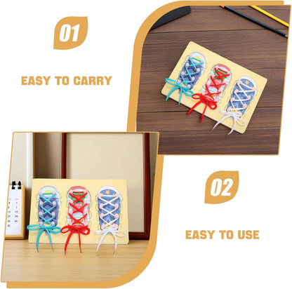 Toyvian Shoelace Threading Teaching Toy 11.81X8.66In Wooden Shoelace Board for Kids Learn to Tie Shoelaces Practice Shoe Tying Educational Toddler Toy for Fine Motor Skills Development
