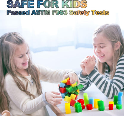 144PCS Sticky Stacking Cubes for Kids - Mini Squishy Cubes Sensory Toys for Toddler, Non Toxic Preschool Jelly Blocks for Building, Stretch, Squishy, Travel Essentials Toys for 3 4 5 6 Years Old