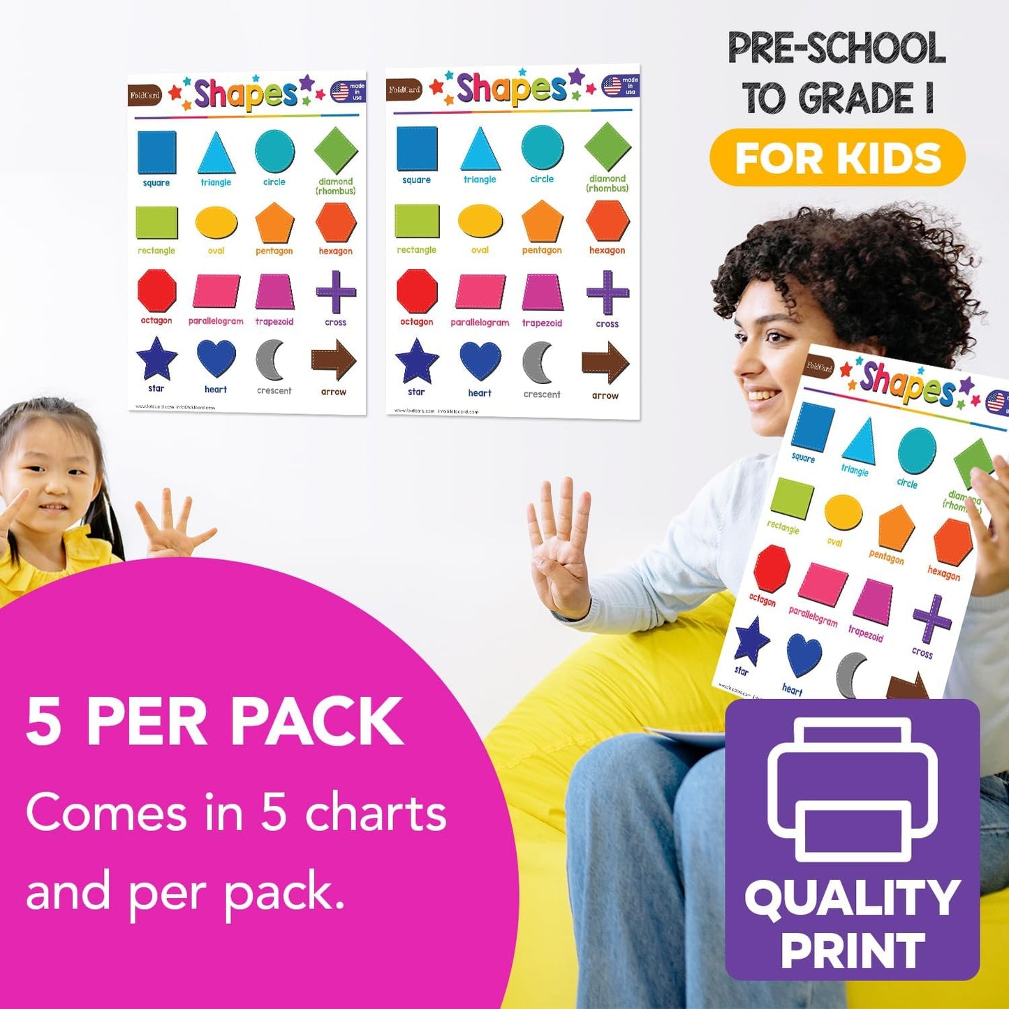 Multiplication Chart Math Table Poster – Double-Sided Educational Visual/Learning Aid Poster, Bright and Colorful | Glossy Durable Cardstock | 8.5 x 11" | 5 per Pack