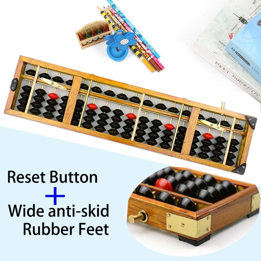 Vintage Style Wooden Abacus Soroban 17 Colum(15in) Professional Abacus for Adults Kids with Guide Handbook and Reset Button, Anti-Skid Rubber Fee