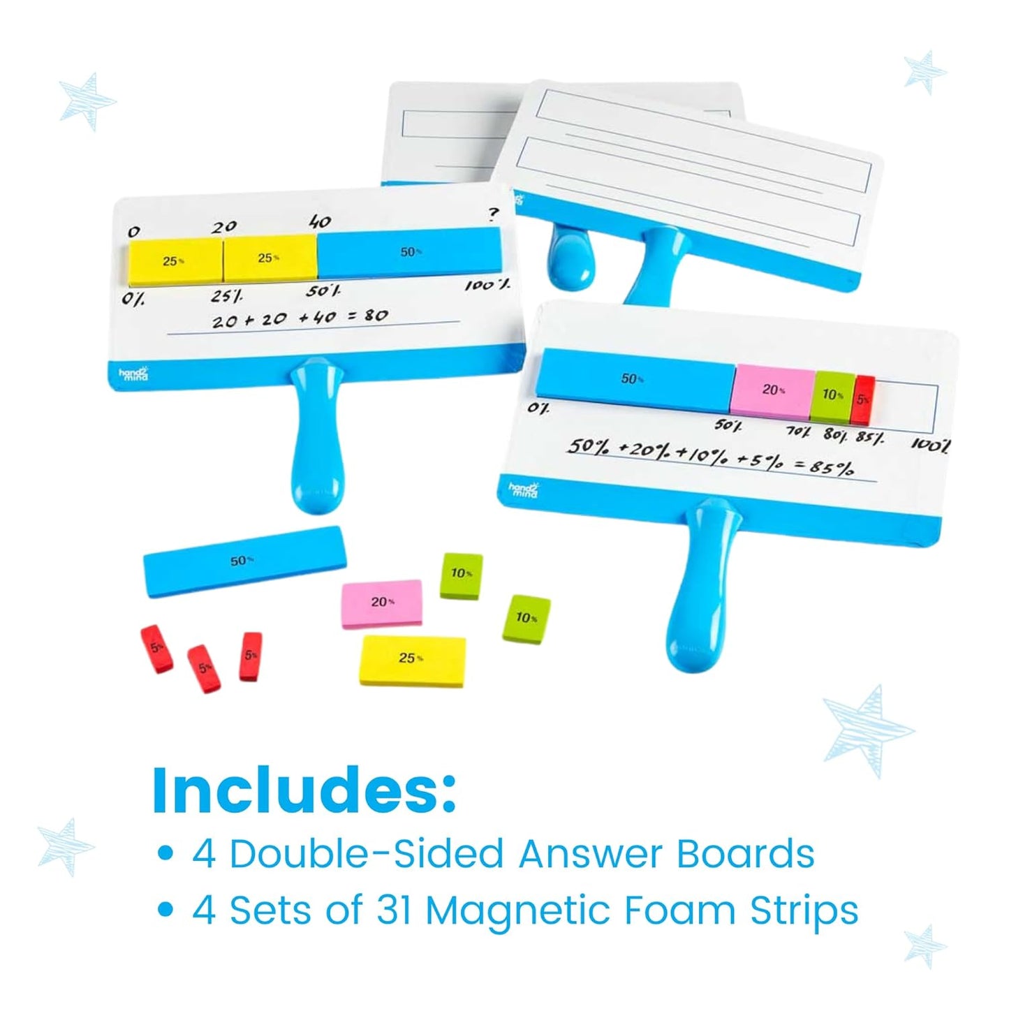 hand2mind Magnetic Demonstration Percent Bar, Fraction Bars, Magnetic Fraction Strips for Teacher Large, Math Teaching Tools, Math Manipulatives for 4th Grade, Teacher Supplies for Math Classroom