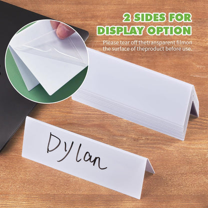 24 Pcs Dry Erase Name Tent Cards for Table, Reusable Name Cards 8.75" x 3" Desk Name Tents Sets with Dry Erase Markers and Erasers, Facilitate Effective Organization of Meetings and Classes