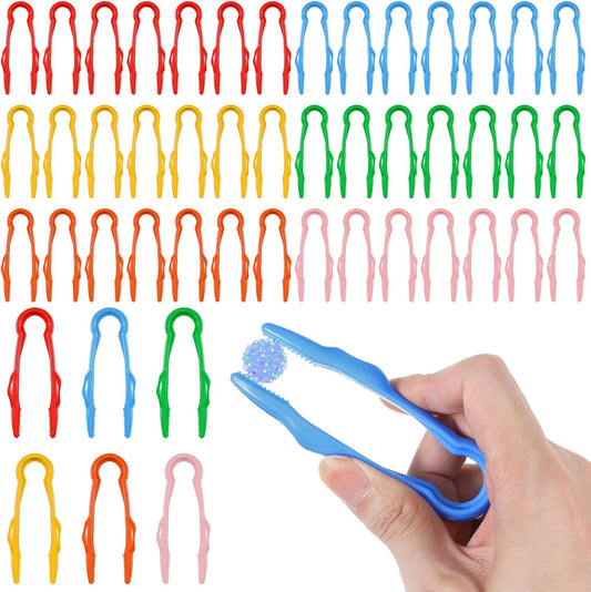 48 Pcs Plastic Tweezers, Fine Motor Easy-Grip Tweezer Small Colorful Beads tweezer Learning Tweezers for Craft DIY, Jewelry Making, Beading Game, Family Activities (1 x 4 inch)