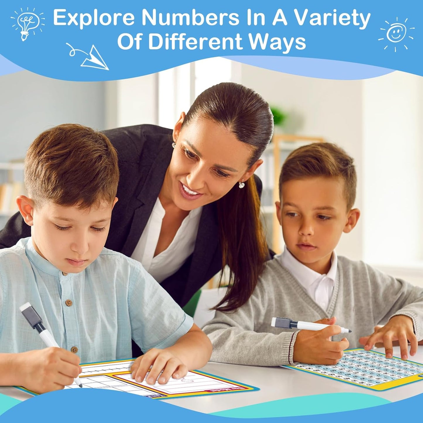 Aizweb 12 Pack Dry Erase Board Card,9" x 12" Small Whiteboard Number Line 120 Numbers Chart Ten Frame,Math Manipulatives Addition Subtraction Game for Student Classroom Must Haves Teacher Supplies