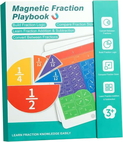 Magnetic Fraction Book, Magnetic Fraction Playbook, Book with Bar & Circles Pieces, Hands-On Math Manipulatives Learning Toy for Kids