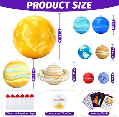 Inflatable Solar System Planets for Kids – 9 Giant Hanging Solar System Model Planets Hanging from Ceiling Classroom Space Theme Party Decorations, Astronomy Gifts for Ages 5-7, 6-8, 8-12