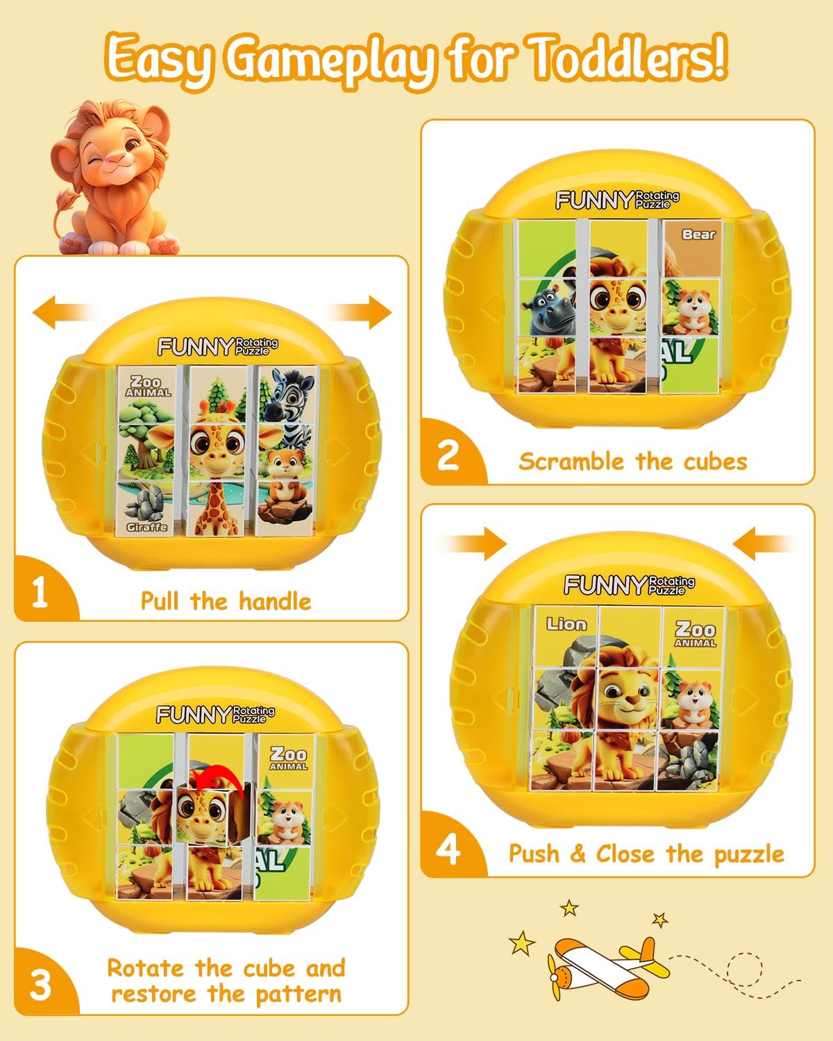 Rotating Puzzle for Kids 3 4 5 6 7 8 Year Old, 4 Puzzles in 1, Toddlers Travel, Car, Airplane, Road Trip Activities, Fine Motor Skills, Fidget, Gift for Boys & Girls Ages 3+ (Dinosaur)