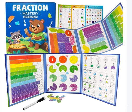 Magnetic Fraction Book for Kids, Fraction Learning Toy with Magnetic Tiles, Montessori Math Teaching Aid, Hands-On Fraction Circles & Bars Set for Classroom & Homeschool Learning