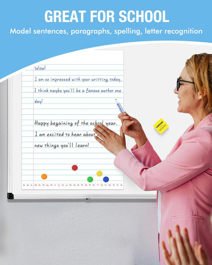 HOMiDEK Magnetic Handwriting Paper for Whiteboard - 17.5x24 in Dry Erase Writing Paper with Lines - Lined Notebook White Board with Markers, Magnet, Eraser