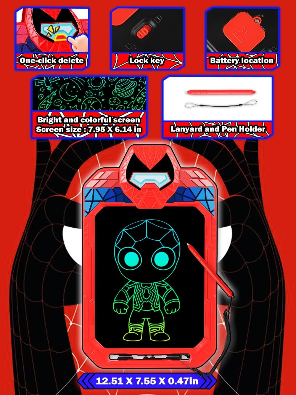 LCD Writing Tablet for Kids 10 Inch Bat Hero for Toddler 3 4 5 6 7 8 - Paint, Doodle Board, Drawing Pad - Travel Toys, Road Trip Car Activities, Birthday Christmas Gift Boys & Man