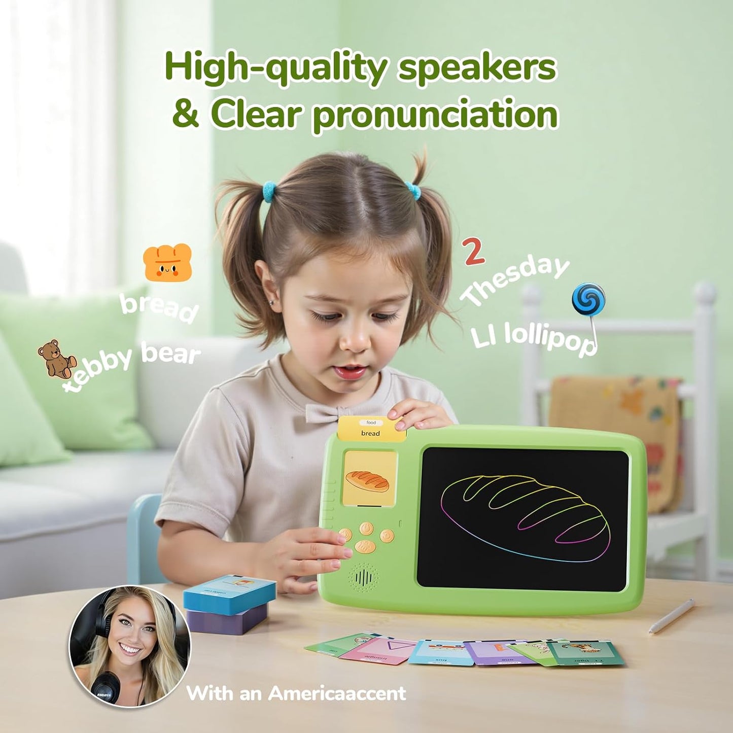 Talking Flash Cards for Toddlers: 2-in-1 LCD Writing Tablet with 510 Sight Words, Montessori Language Learning, Autism & Speech Therapy Toys for Children Ages 1-6, Blue
