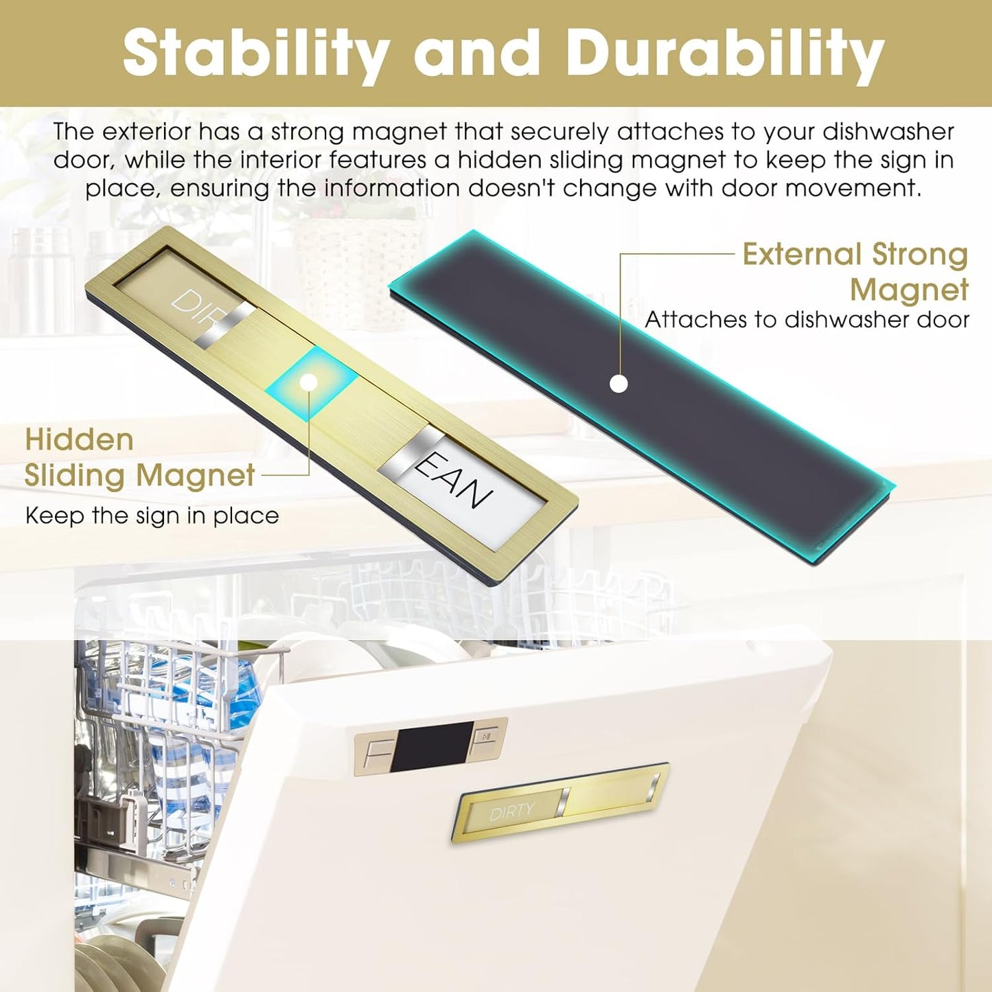 Clean Dirty Magnet for Dishwasher, Premium Stainless Steel, Dirty/Clean Speckled Design, Durable Magnet & Clear Indicators with Extra Tape (Silvery-Gray-01)