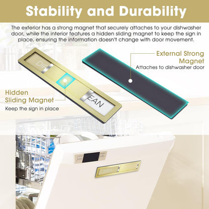 Clean Dirty Magnet for Dishwasher, Premium Stainless Steel, Dirty/Clean Speckled Design, Durable Magnet & Clear Indicators with Extra Tape (Silvery-Gray-01)