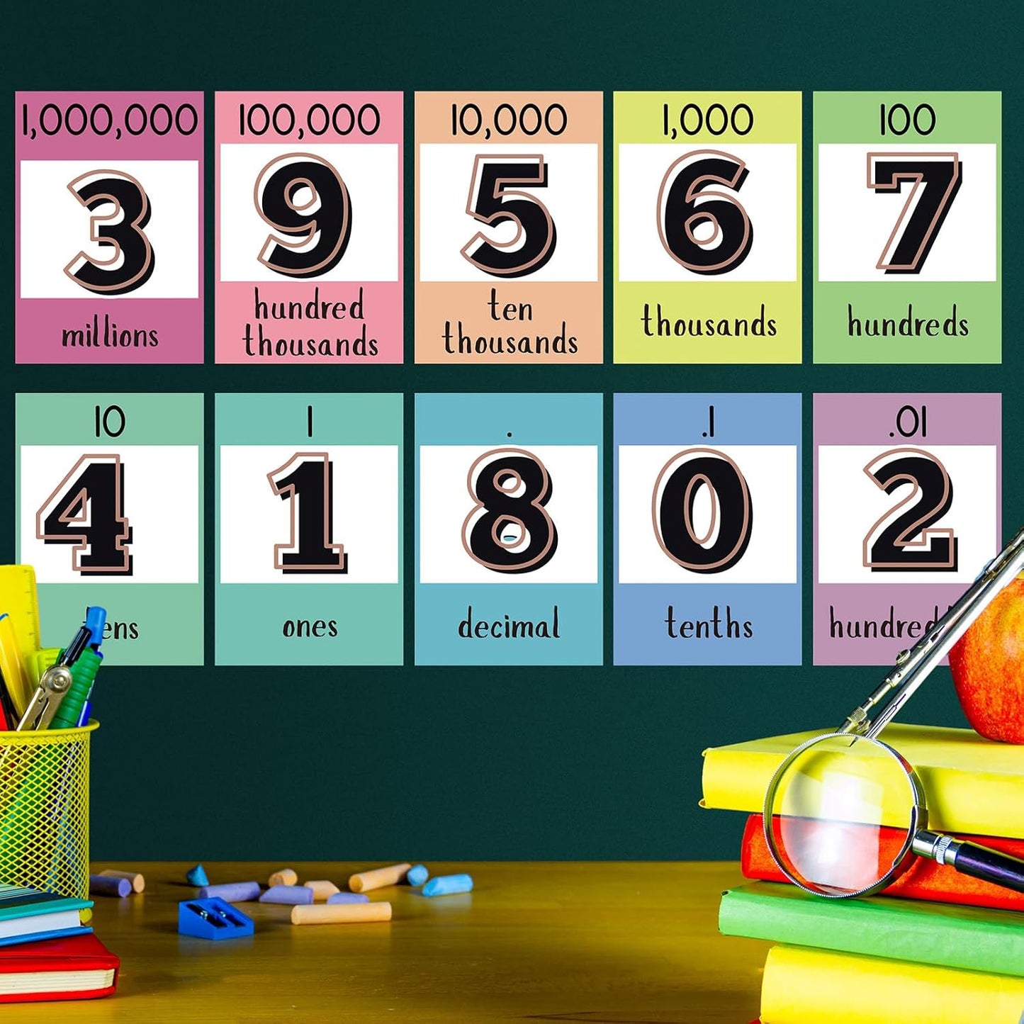 Mooliwe 21 Pcs Place Value Card for Back to School Classroom Supplies Educational Math Cards Poster Flip Chart First Day of Class Wall Decor for Elementary to Middle School Practice Counting Must Have