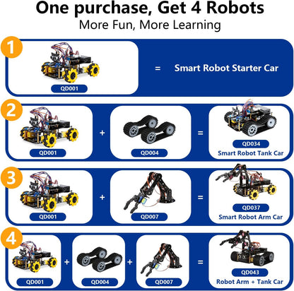 Robotics for Kids Ages 12-16, ACEBOTT 4 in 1 Smart Robot Arm with 5DOF + Tank Car, STEM Toys Coding Kit Compatible with Arduino & Scratch, App & Remote Control, for Kids & Teens
