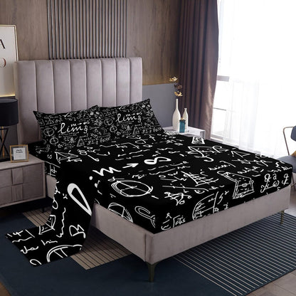 Erosebridal Science Theme Bed Sheets Set Full Size for Boys Girls Chemistry Periodic Table Print Sheet Set Chemical Subject Theme Sheets Teens Kids Math Science Atyle Fitted Sheet 4 Pcs