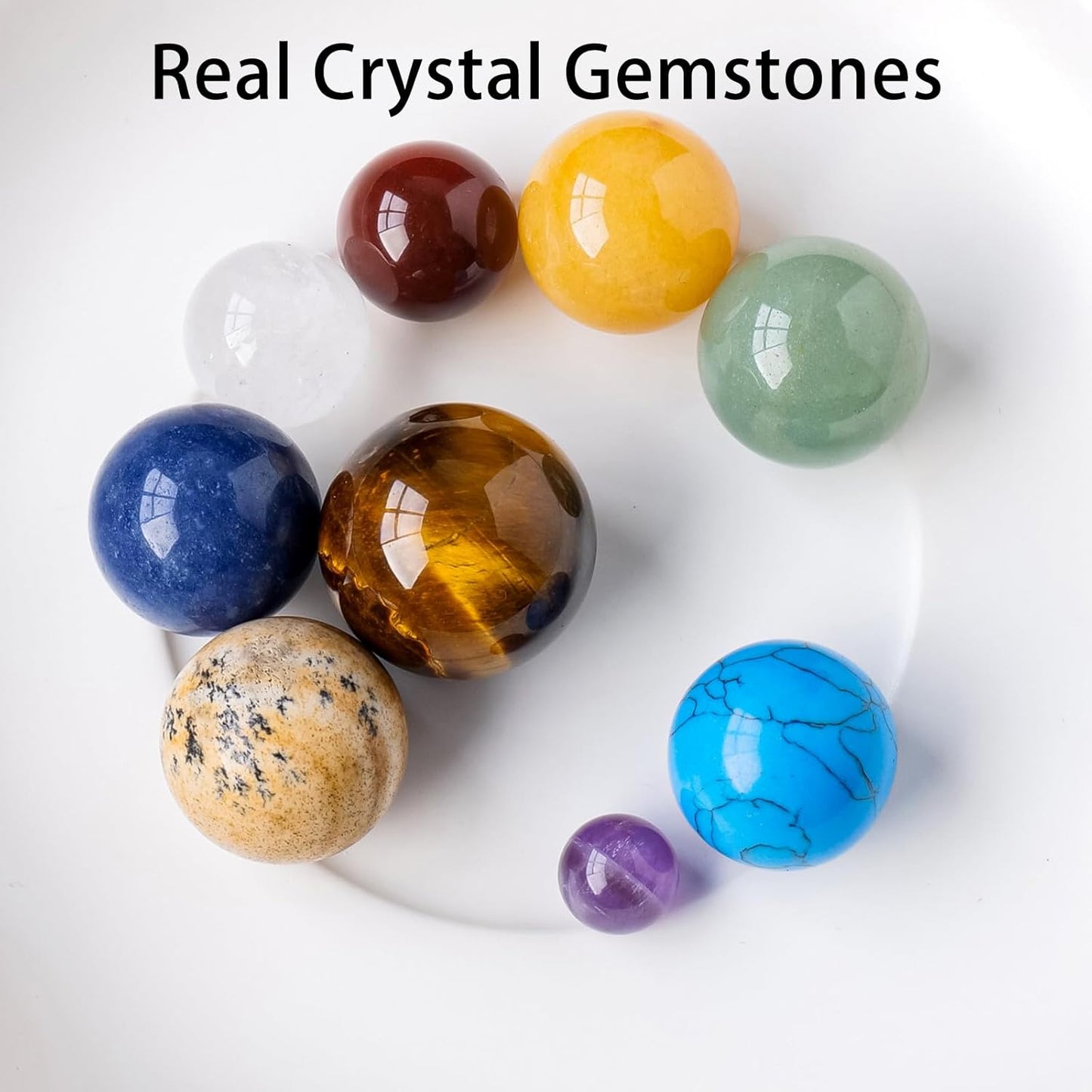 Runyangshi Nine Planets Solar System Model Crystal Ball - Natural Crystal Gemstone Marble Space Home Desk Decoration - Creative Gifts