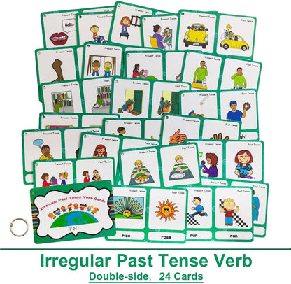 Lilias Irregular Past Tense Verbs English Grammar Double-Side Learning Flash Cards - 24 Card Set for Homeschool, Preschool, Primary School, ESL, Autism, Vocabulary Building