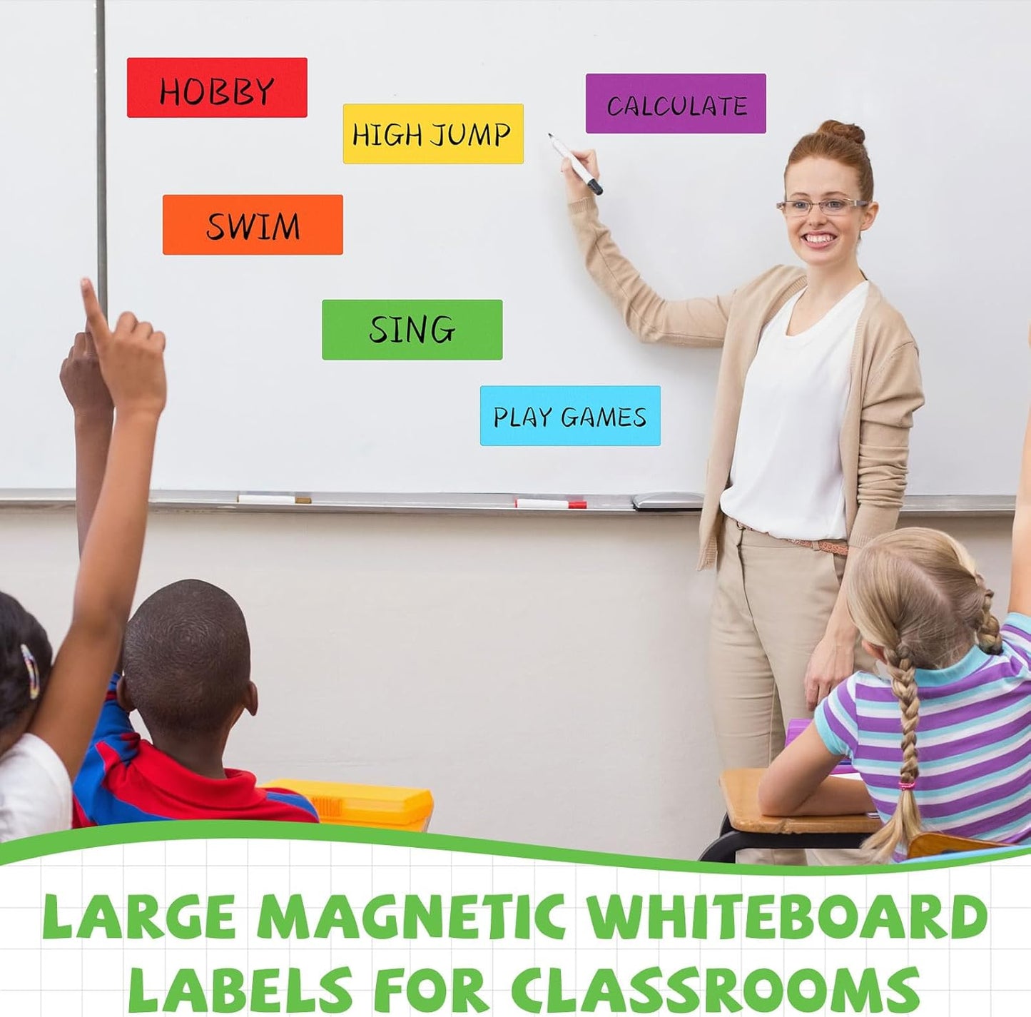Janlaugh 12 Pcs Large Magnetic Dry Erase Labels for Classroom, 12 x 4 Inch Rectangle Magnetic Name Plates Label Flexible Magnet Stickers for Whiteboards Refrigerator(Rainbow Color,Style 1)