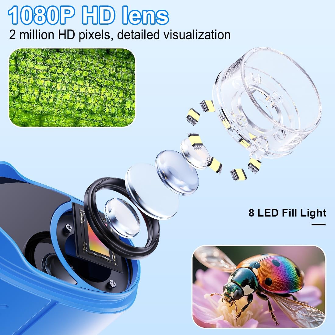1000X Handheld Digital Microscope for Kids, 4K Kids Microscope with 2.4" Screen, 200–1000X Magnification, Portable STEM Educational Toy for Boys and Girls Ages 5–12 (White)