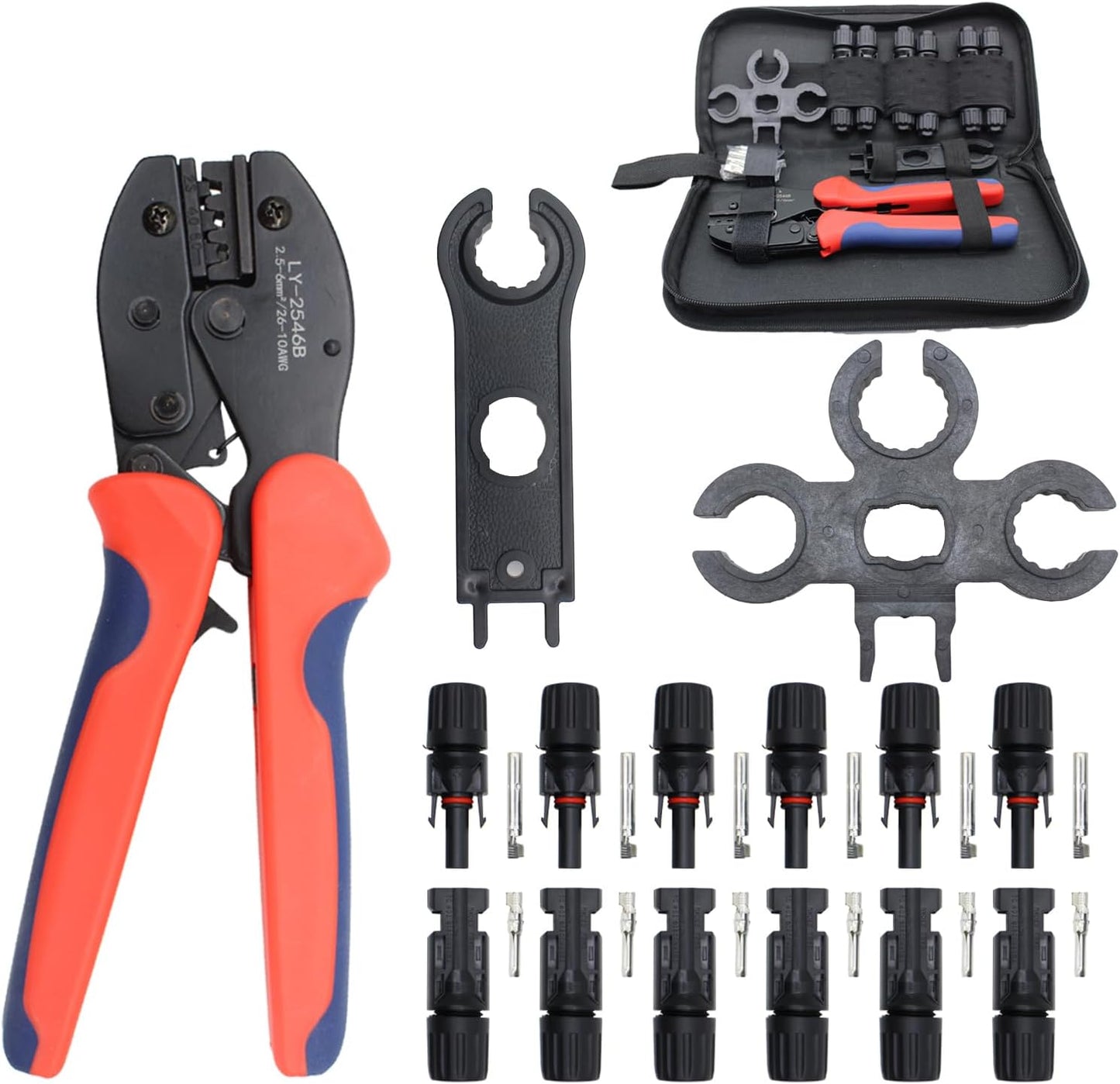 MC-4 Connector kit Solar Cable Connector kit 12 Pairs of Solar connectors and 2 Spanner Wrenches Along with a Wire Crimper Photovoltaic System Connector kit