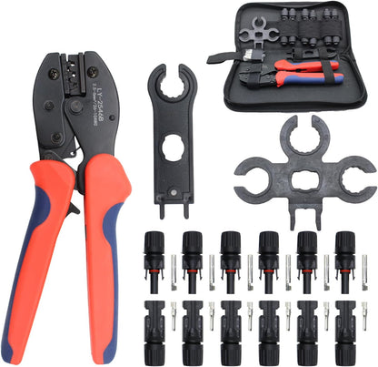 MC-4 Connector kit Solar Cable Connector kit 12 Pairs of Solar connectors and 2 Spanner Wrenches Along with a Wire Crimper Photovoltaic System Connector kit