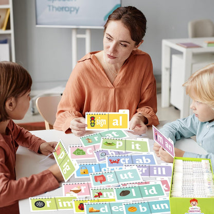 party greeting 48 Word Family Build Book Read and Rhyme Flip Activity Book ABC Vocabulary Flash Cards Kindergarten Sight Word Learning Activities Learn to Read Games for Kids Homeschool Supplies