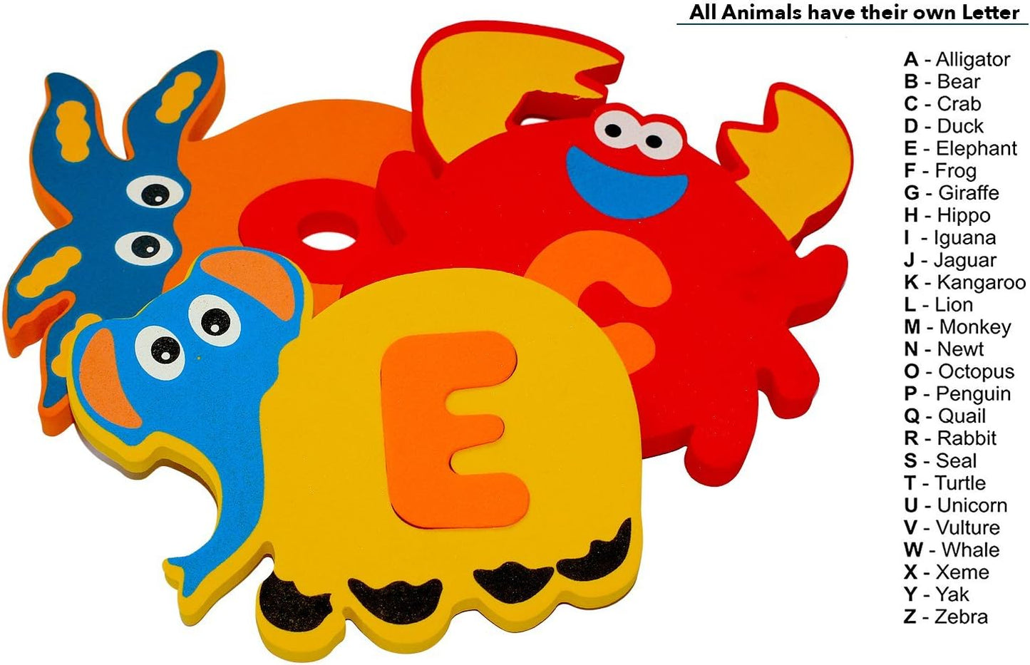 Bath Foam Alphabet Letters Toys - Non-Toxic Bathtub ABC Letters for Kids Toddlers - Premium Educational Floating Animals Puzzles with Toy Organizer for Baby Boys Girls - Set of 52 Pcs