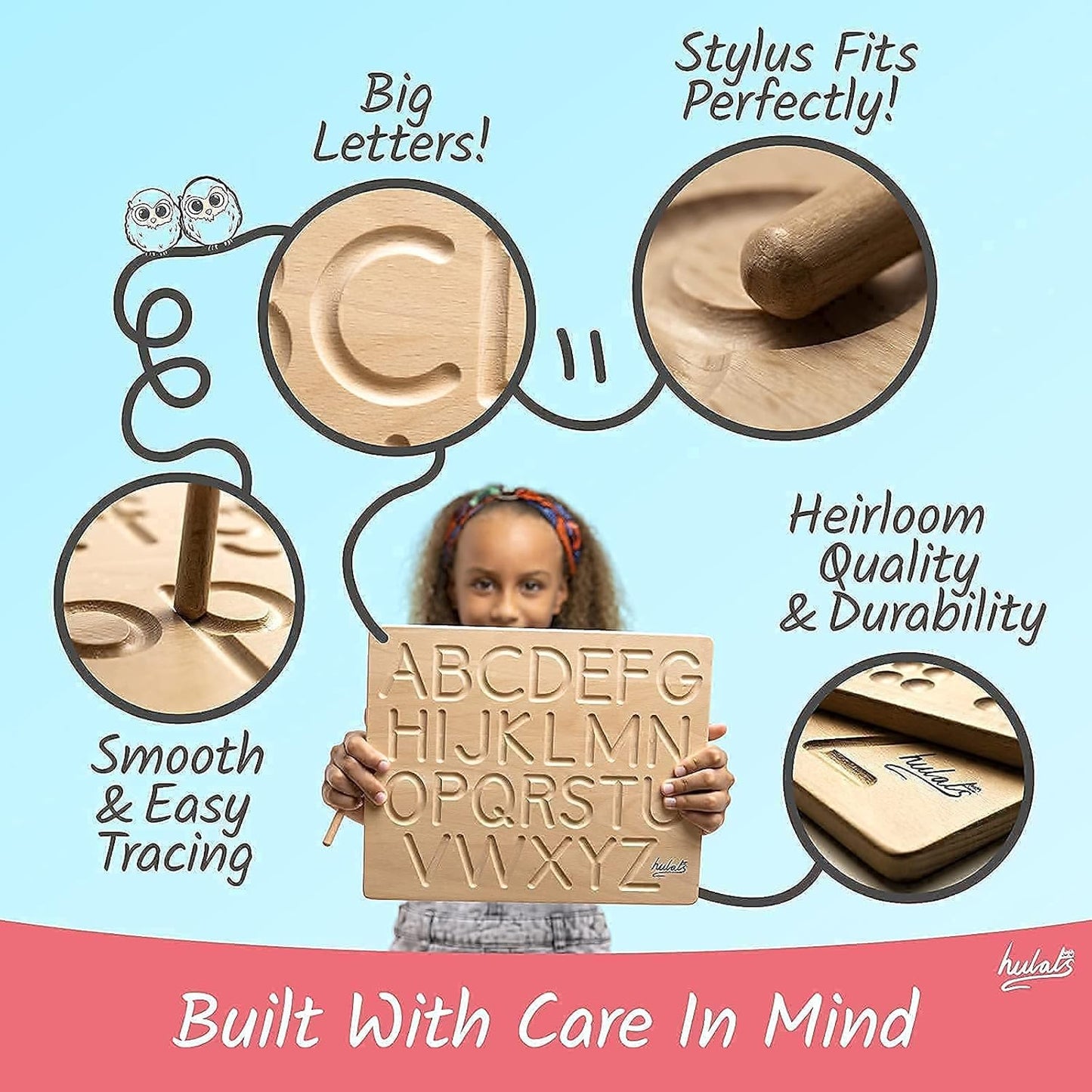Hulats Learn to Write: Portable Wooden Alphabet Letter Tracing Sensory Pad Board - Toddler Writing Practice for Kids Age 3-5, Montessori Toys for 3+ Year Old, Letter Tracing for Kids 3-5 Writing Tools